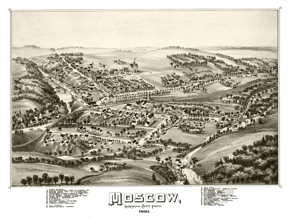 Vintage Map of Moscow, Pennsylvania 1891 print style example