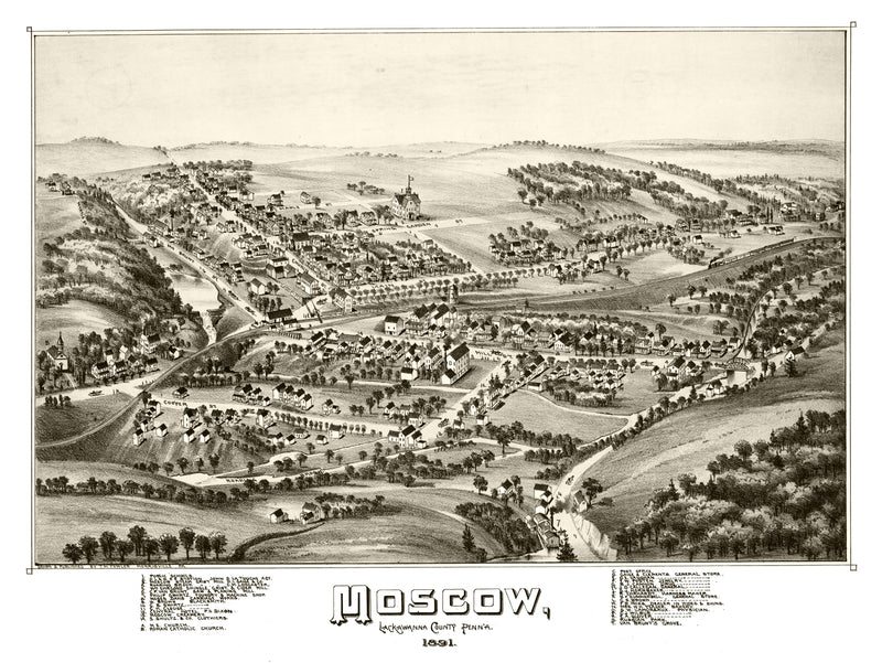 Size comparison using Vintage Map of Moscow, Pennsylvania 1891