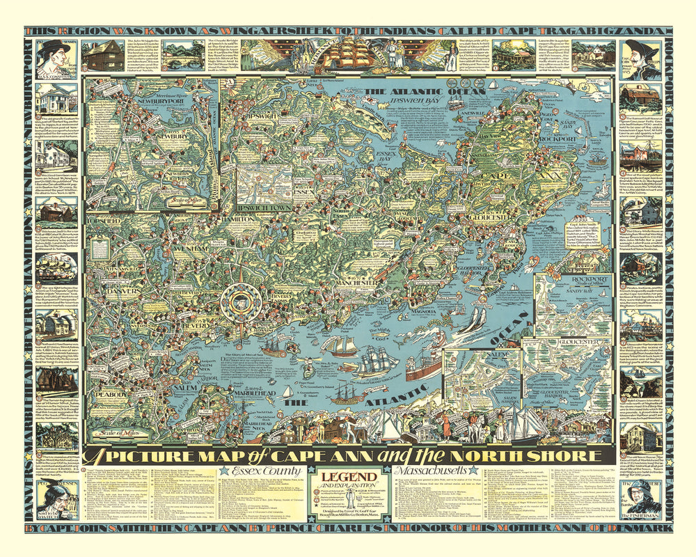 Vintage Map of Cape Ann, 1934 print style example