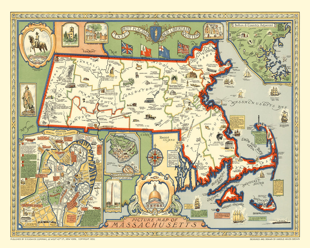 Vintage Map of Massachusetts 1930 print style example