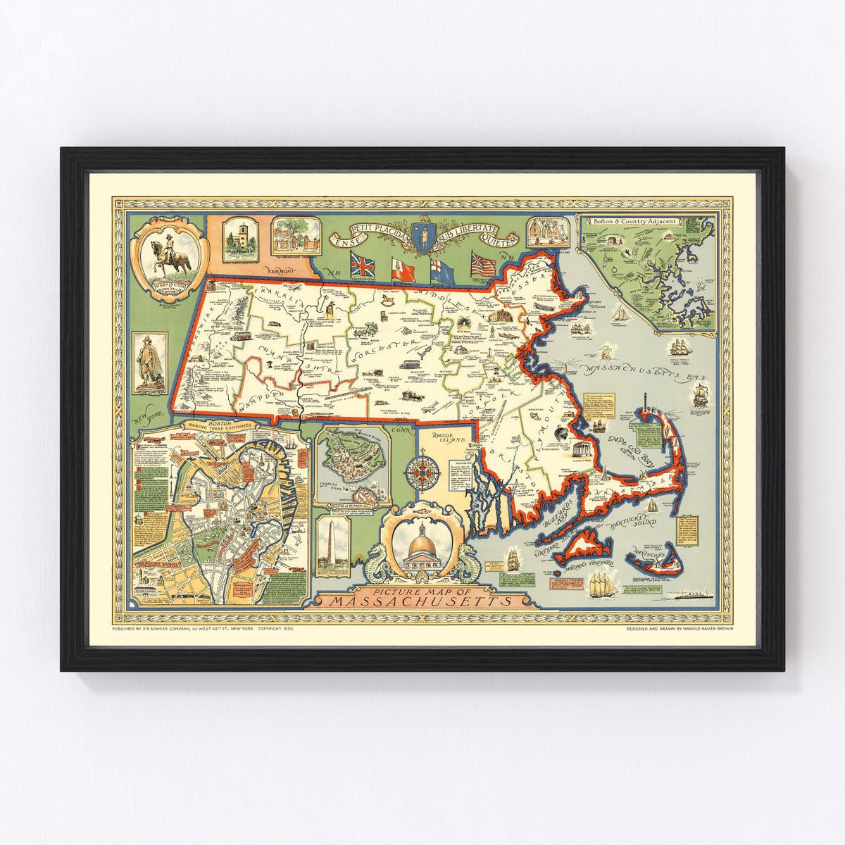 Massachusetts Vintage Map 1930