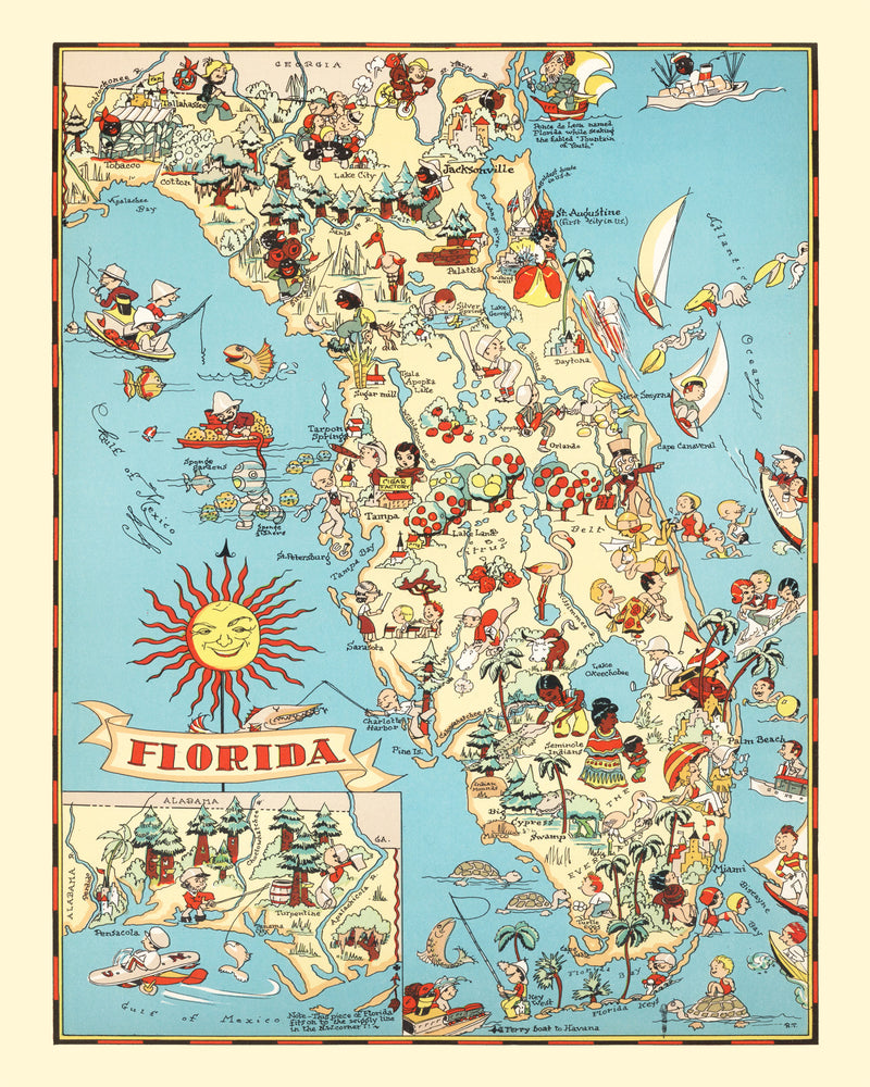 Size comparison using Vintage Map of Florida 1935