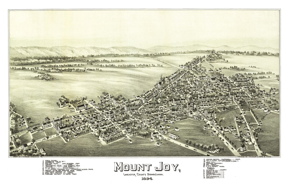 Vintage Map of Mount Joy, Pennsylvania 1894 print style example