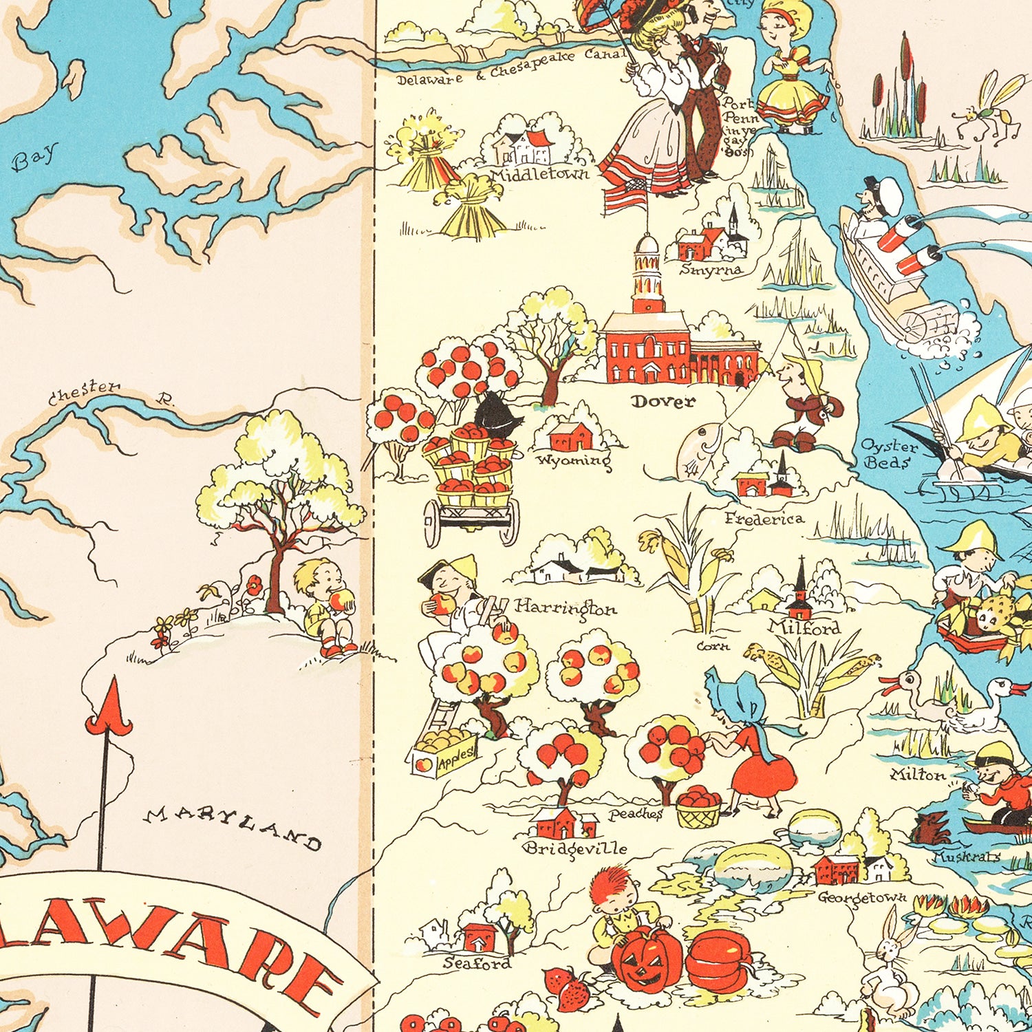 Restored historic details from the 1935 state map of County, Delaware