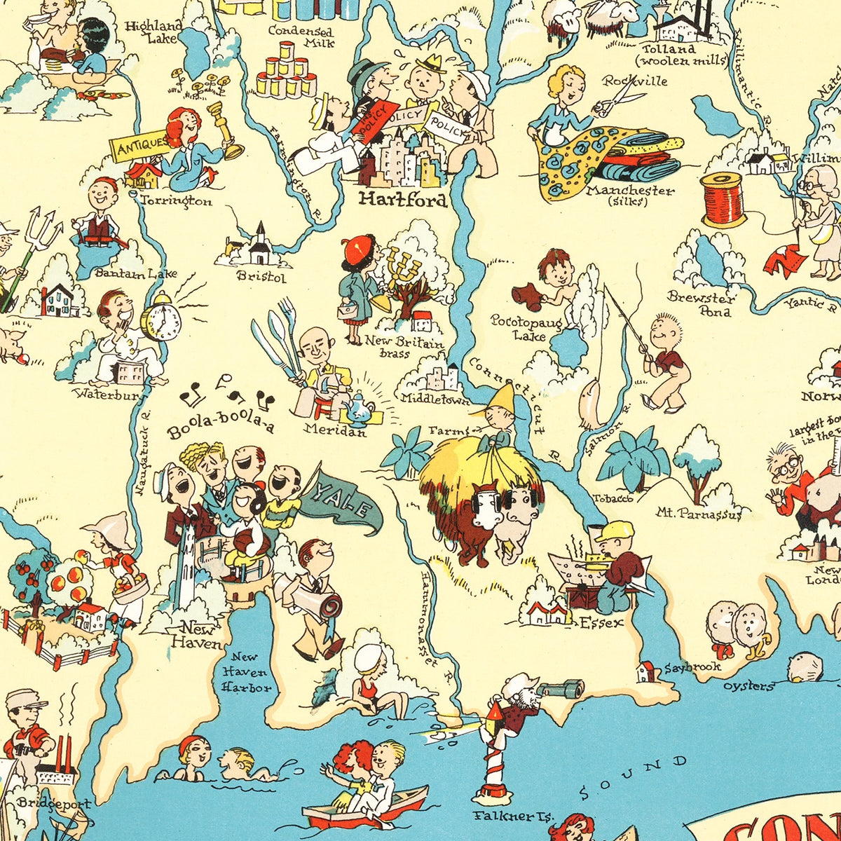 Restored historic details from the 1935 state map of County, Connecticut