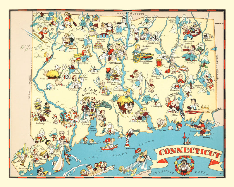 Size comparison using Vintage Map of Connecticut 1935