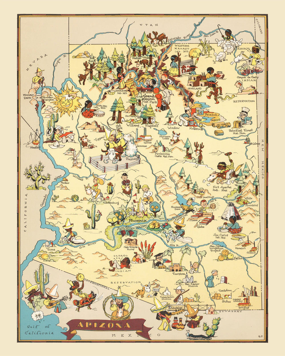 Vintage Map of Arizona 1935 print style example
