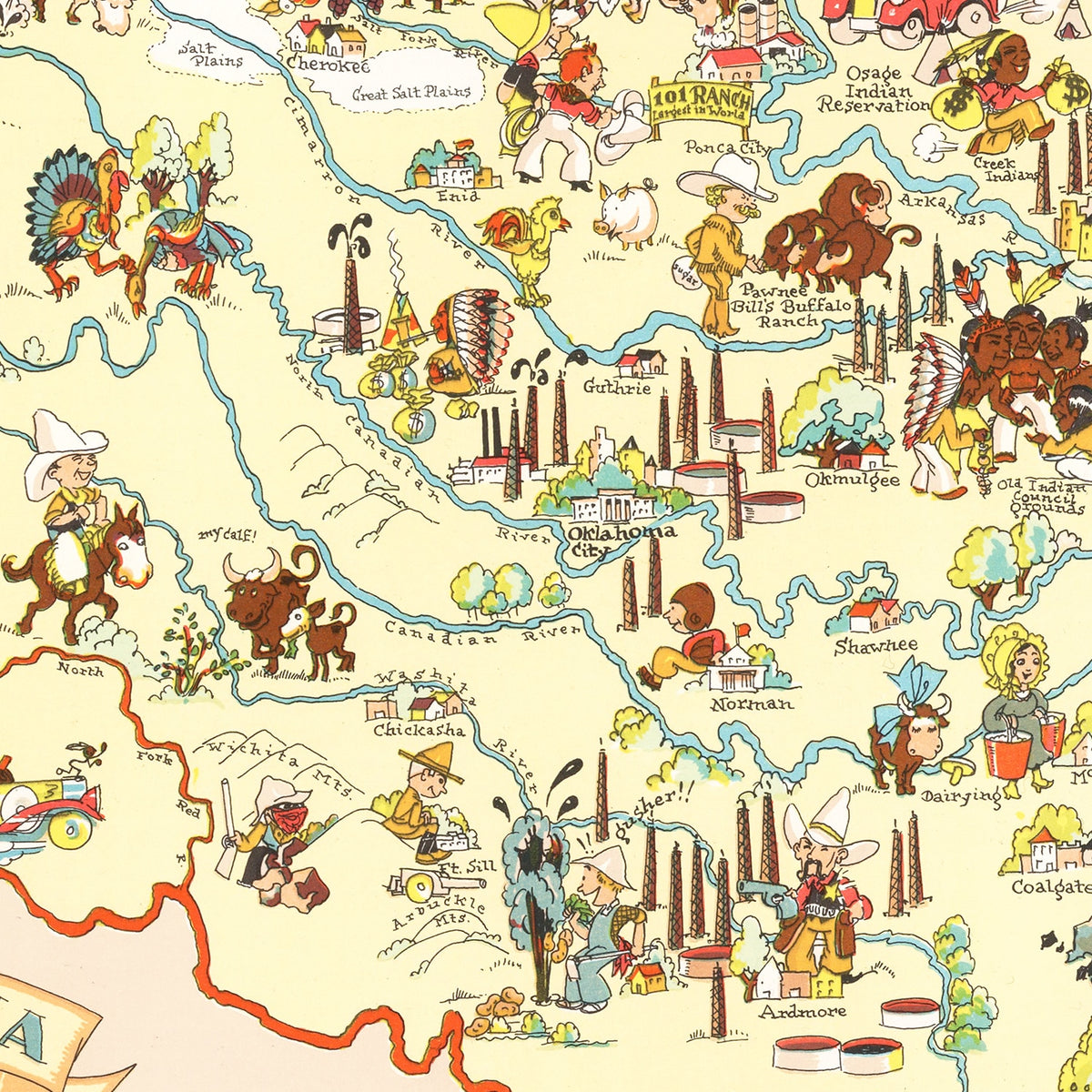 Restored historic details from the 1935 state map of County, Oklahoma