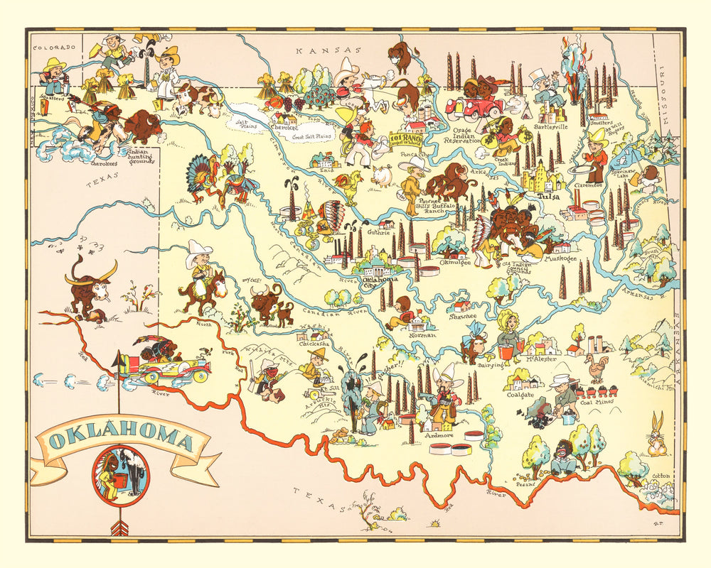 Vintage Map of Oklahoma 1935 print style example