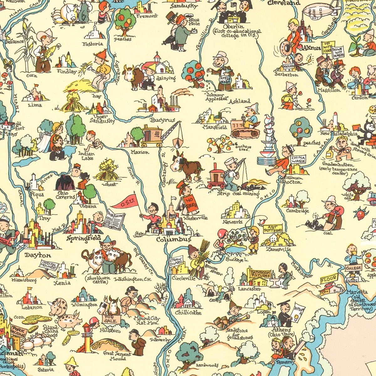 Restored historic details from the 1935 state map of County, Ohio