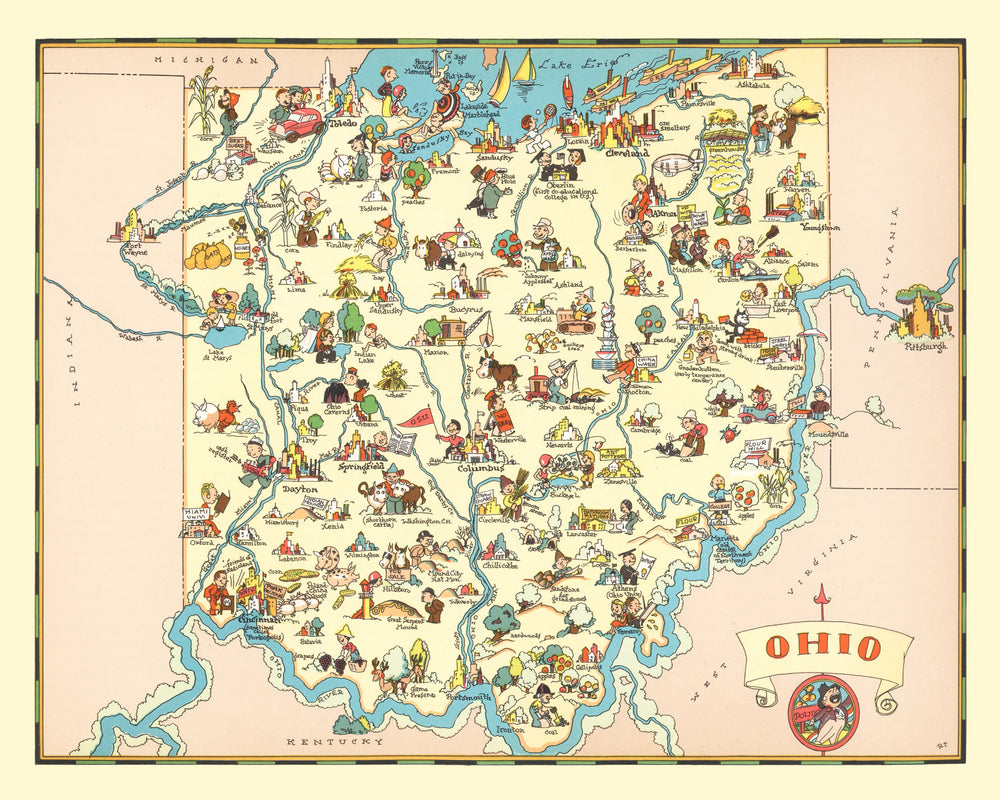 Vintage Map of Ohio 1935 print style example