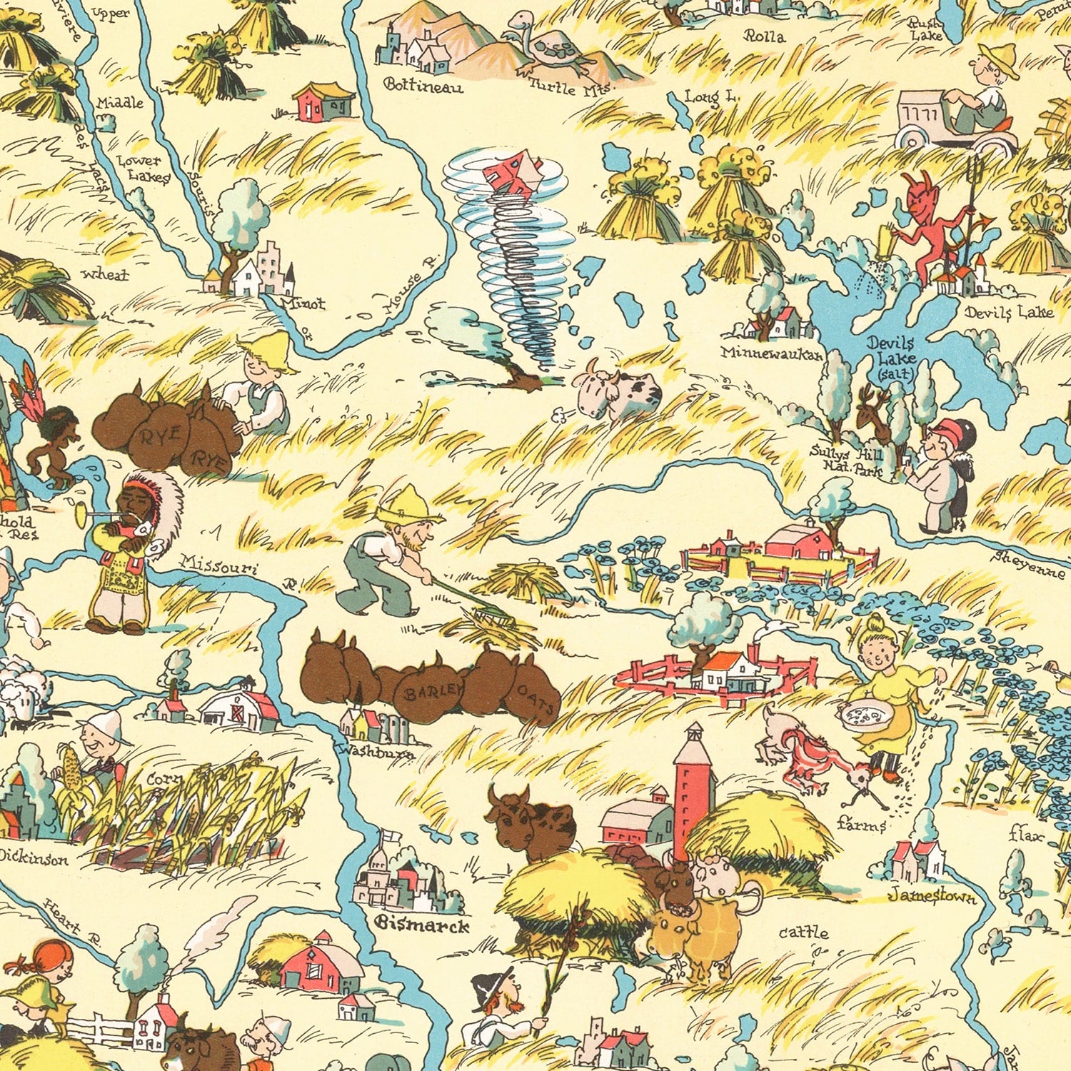Restored historic details from the 1935 state map of County, North Dakota