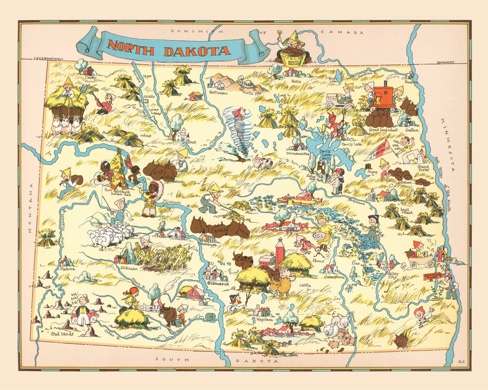 Vintage Map of North Dakota 1935 print style example
