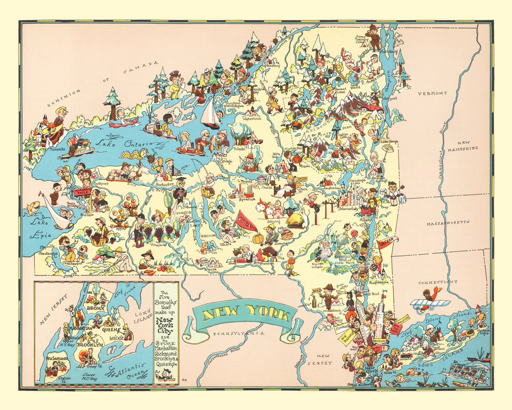 Vintage Map of New York 1935 print style example