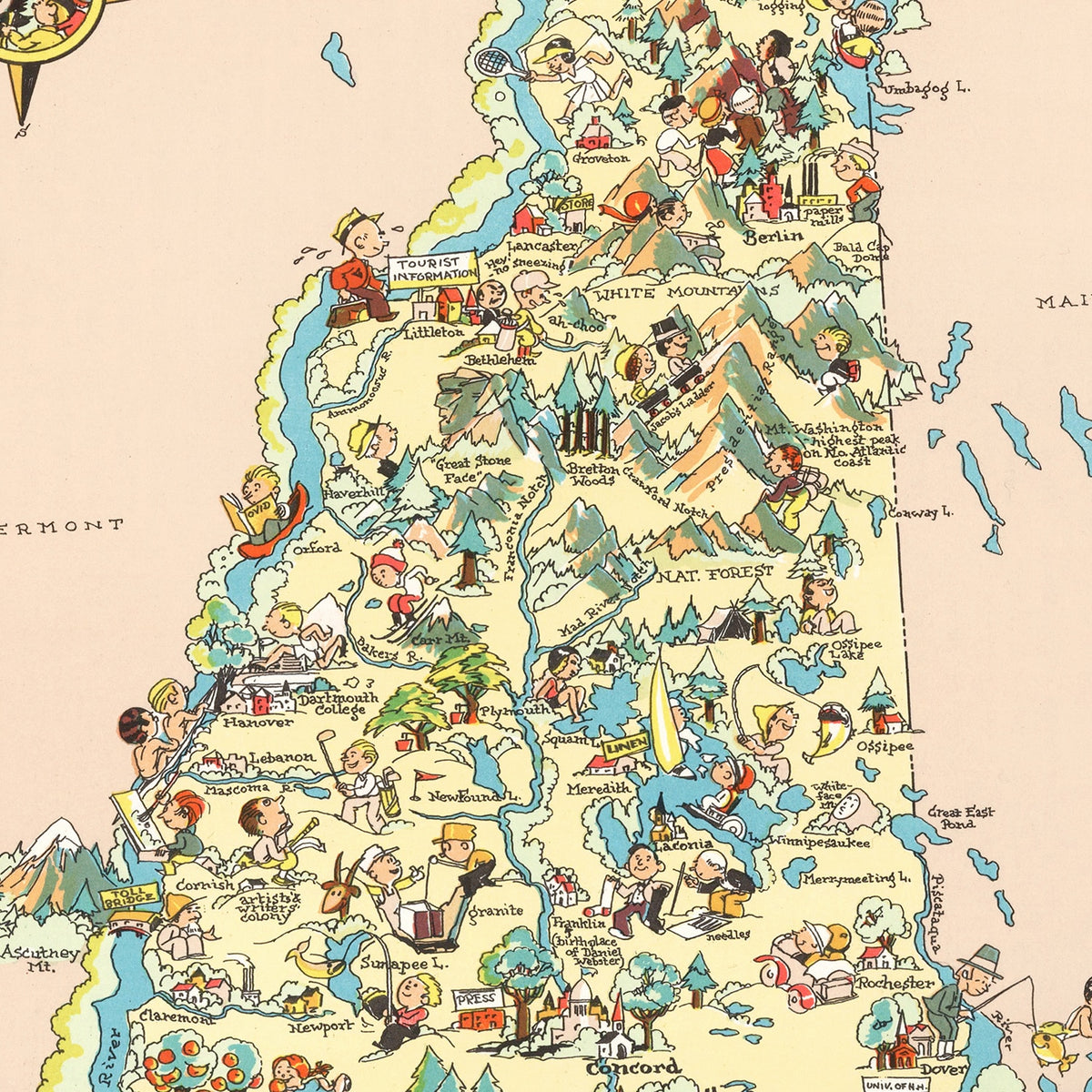 Restored historic details from the 1935 state map of County, New Hampshire