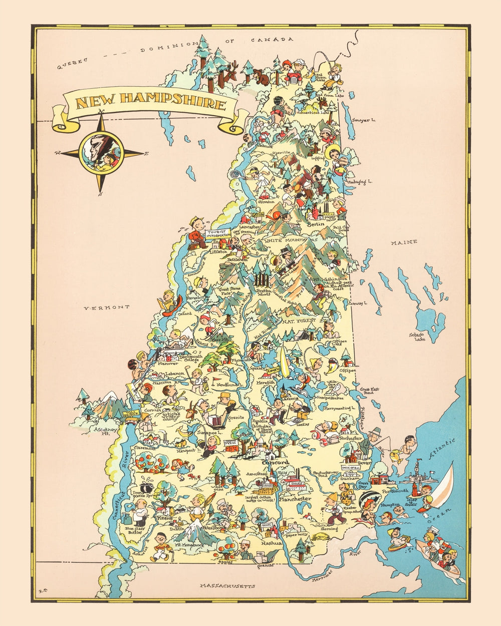 Vintage Map of New Hampshire 1935 print style example
