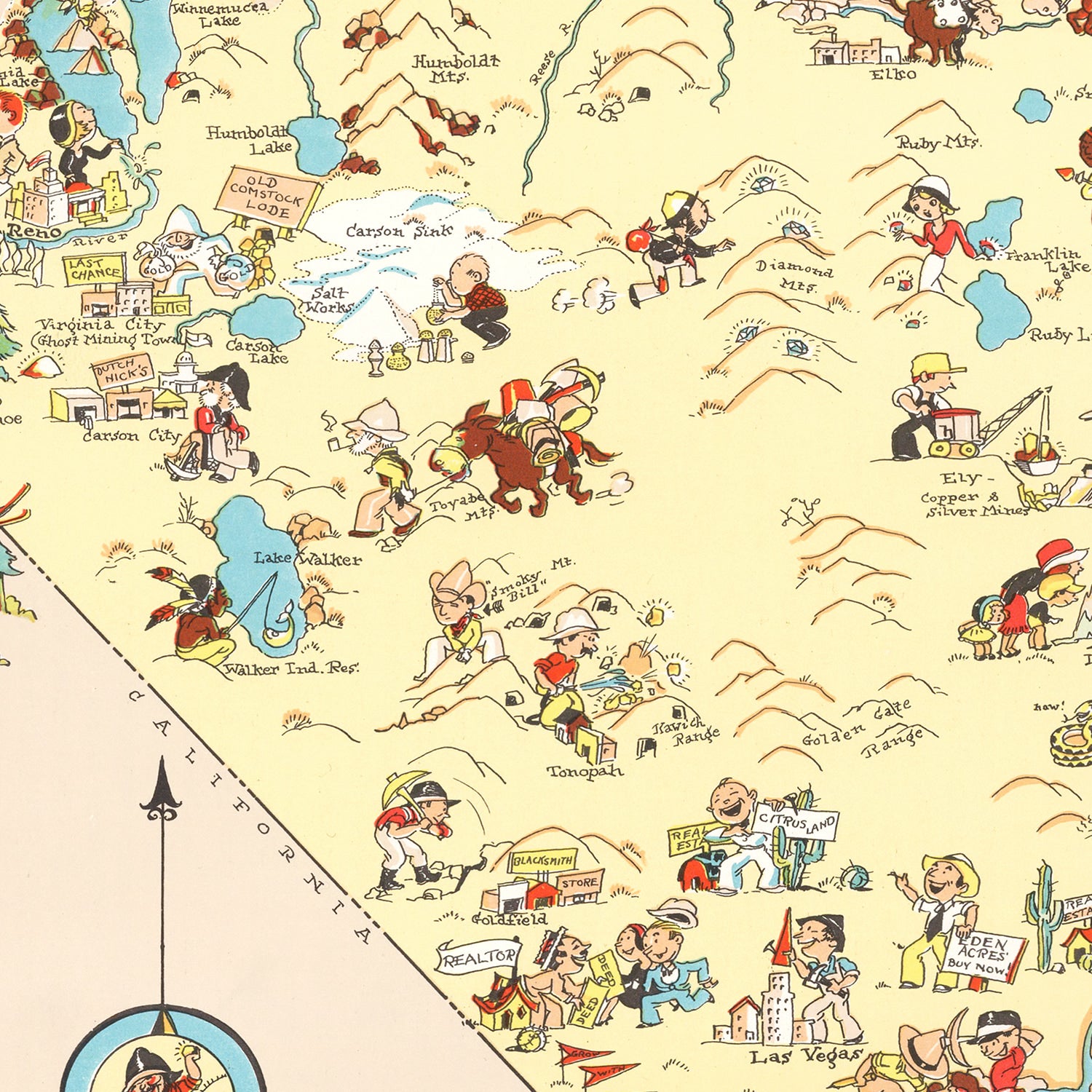 Restored historic details from the 1935 state map of County, Nevada