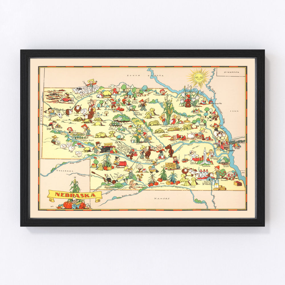 Nebraska Vintage Map 1935