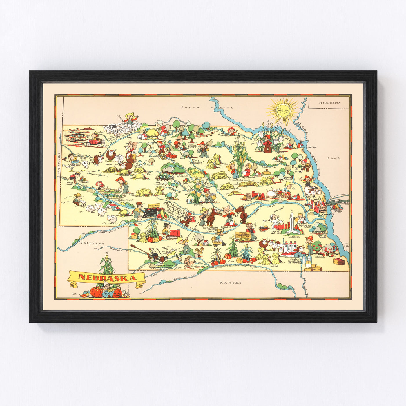 Nebraska Vintage Map 1935