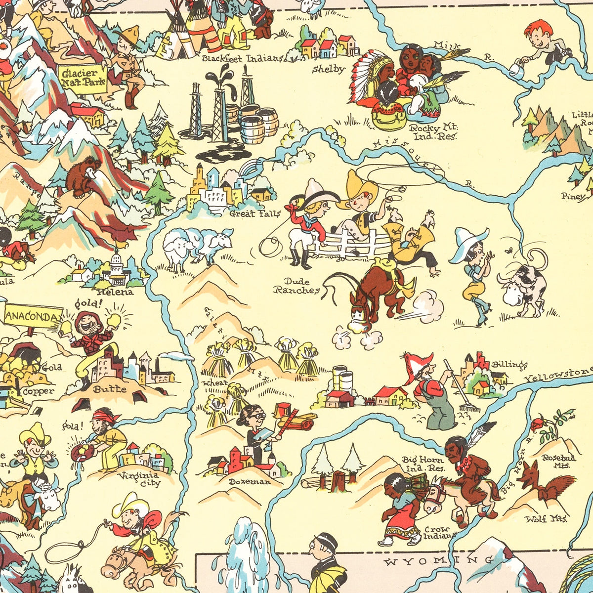 Restored historic details from the 1935 state map of County, Montana