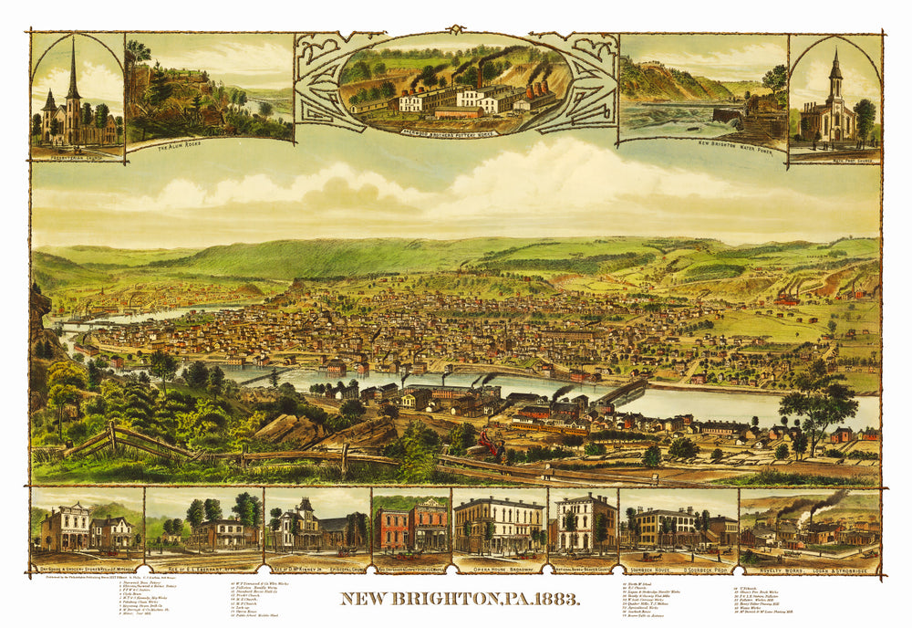 Vintage Map of New Brighton, Pennsylvania 1883 print style example