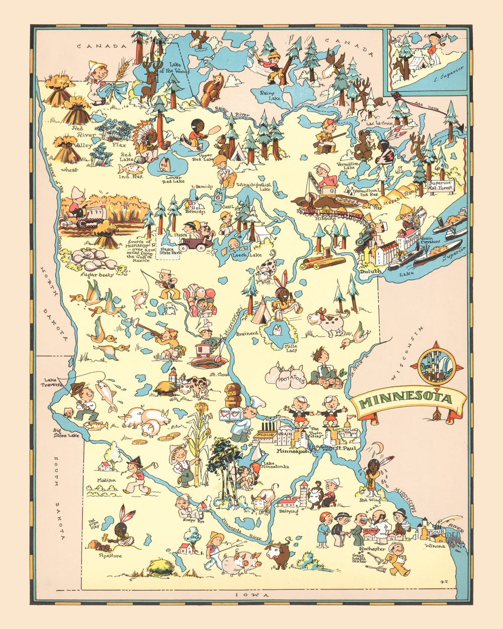 Vintage Map of Minnesota 1935 print style example