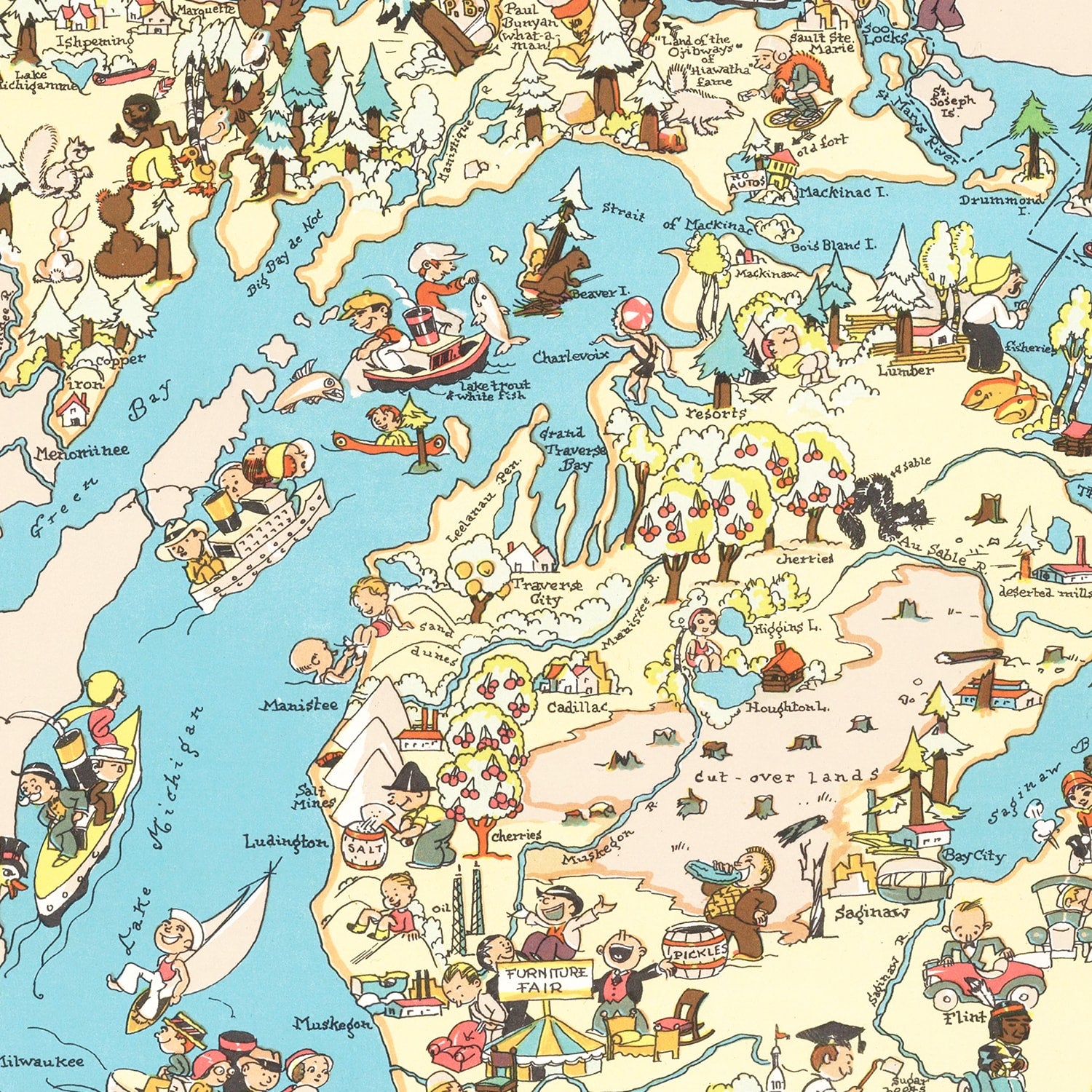 Restored historic details from the 1935 state map of County, Michigan
