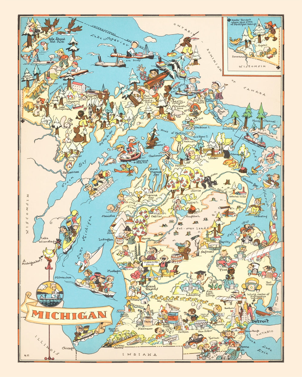 Vintage Map of Michigan 1935 print style example