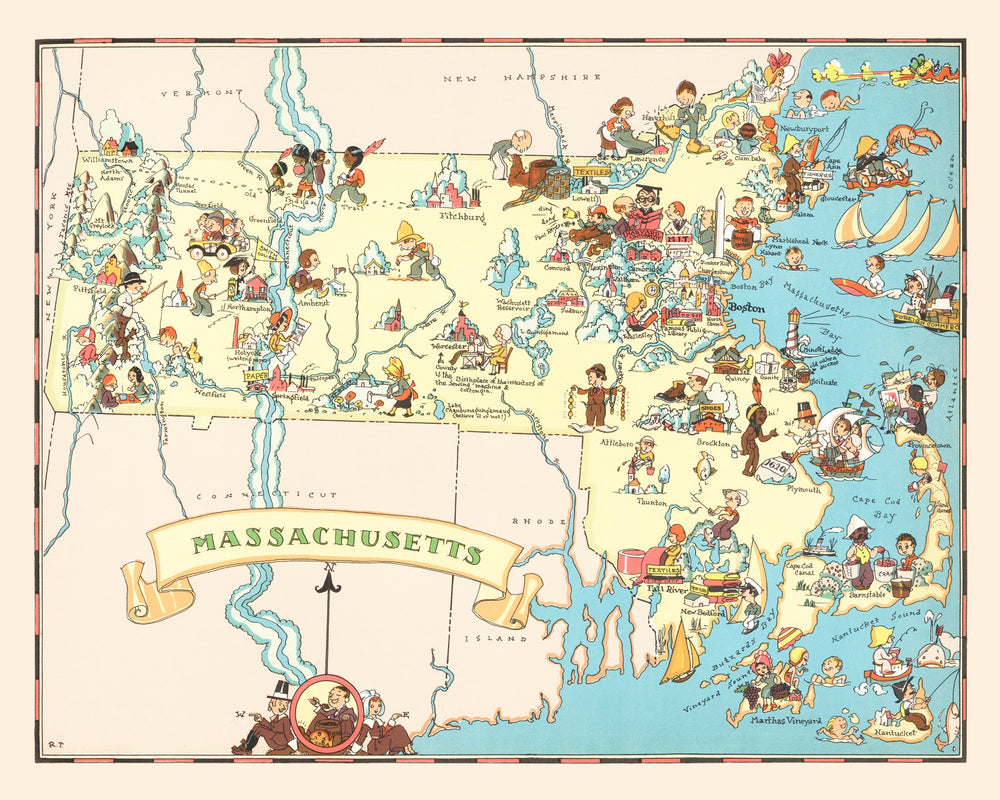 Vintage Map of Massachusetts 1935 print style example