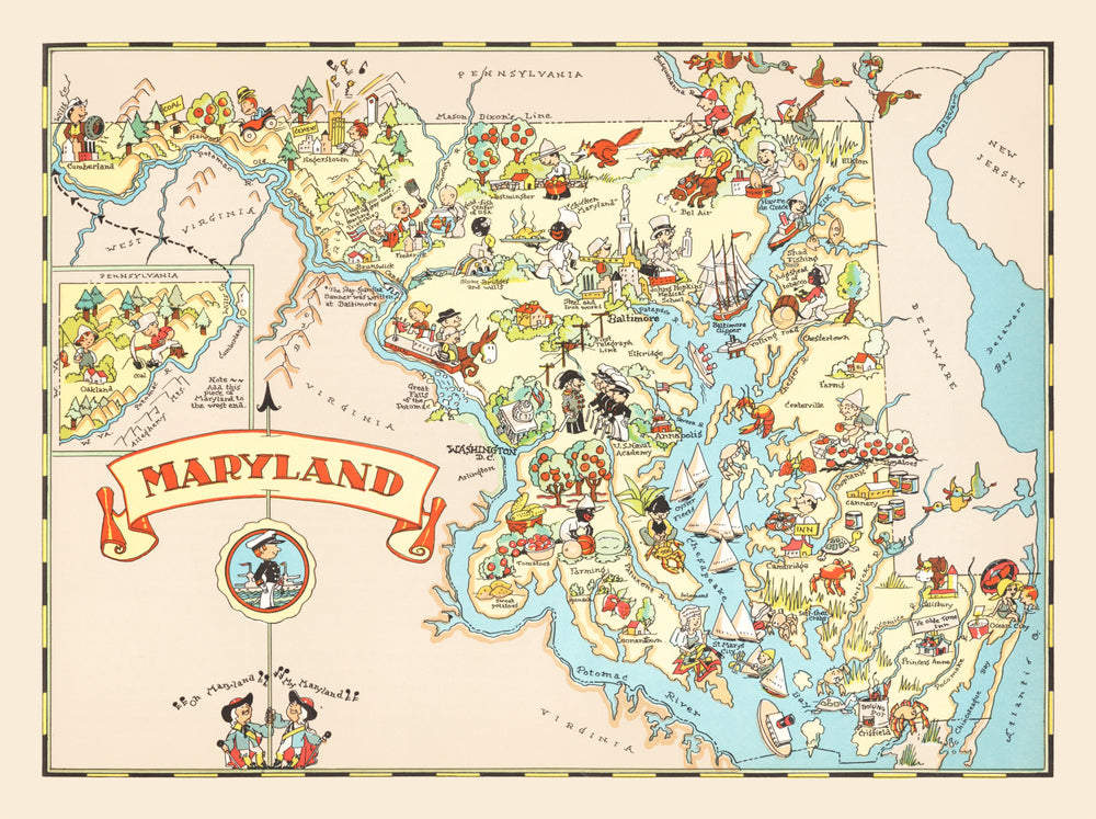 Vintage Map of Maryland 1935 print style example