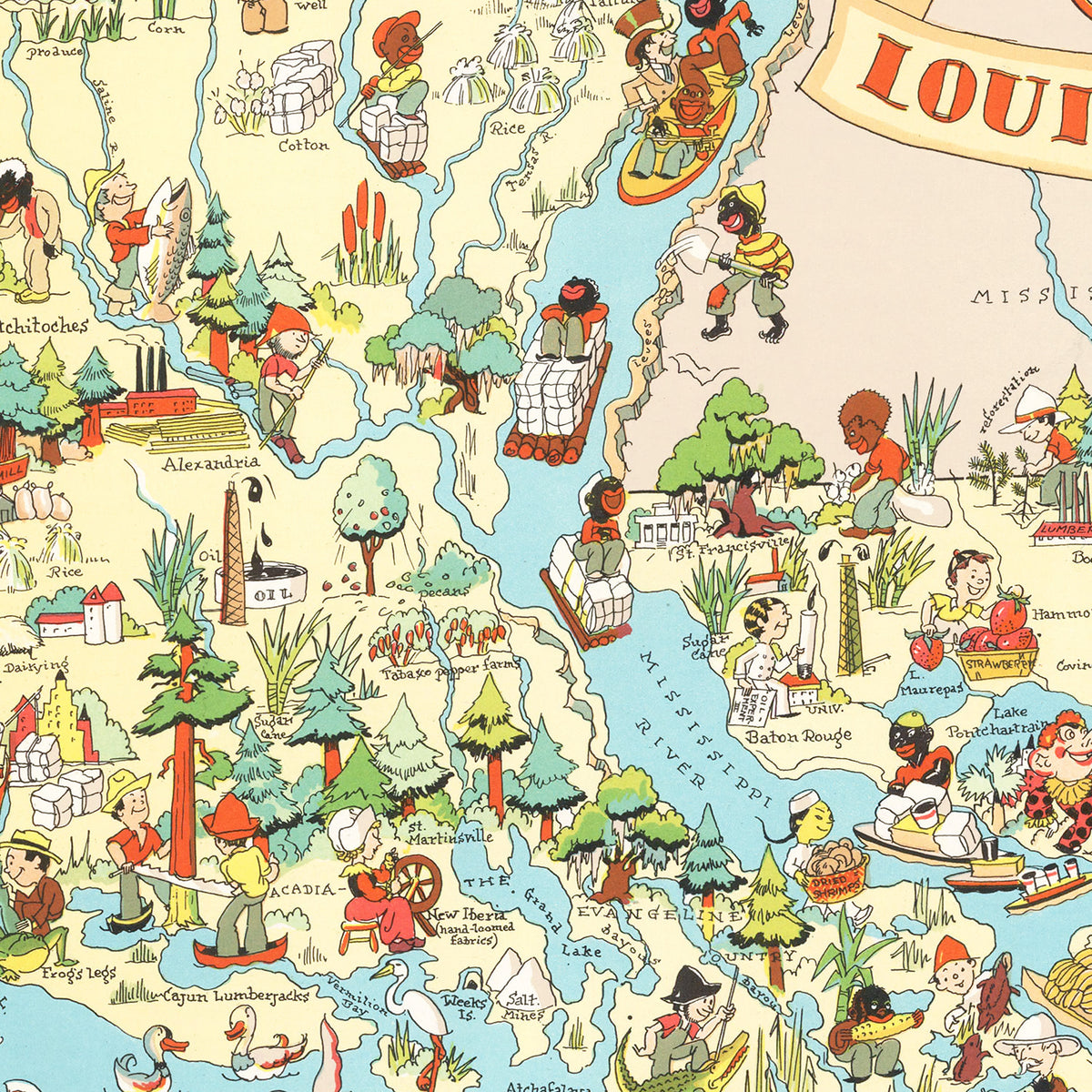 Restored historic details from the 1935 state map of Parish, Louisiana