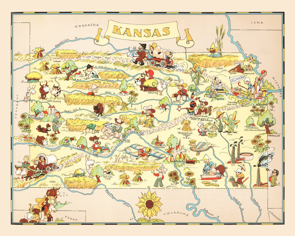 Vintage Map of Kansas 1935 print style example