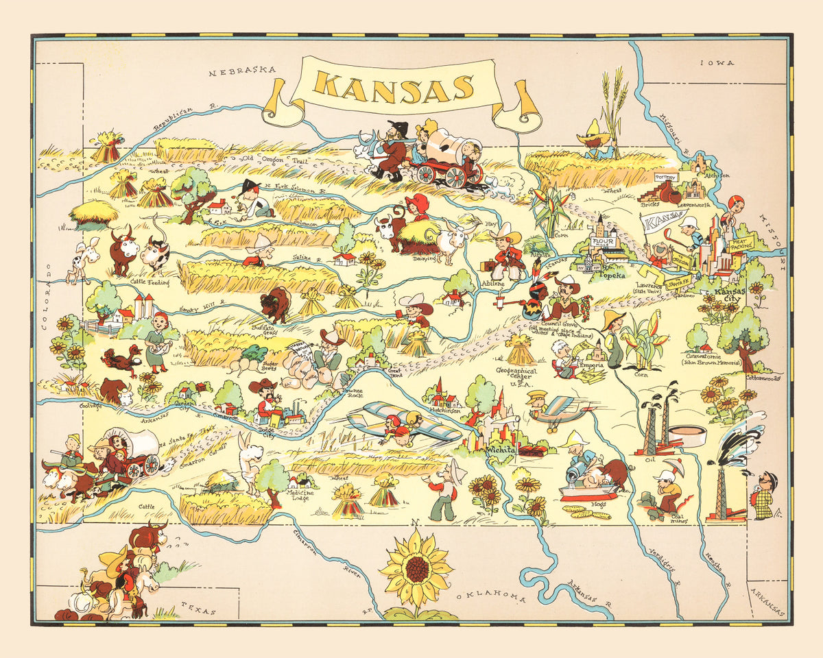 Preview of Vintage Map of Kansas 1935