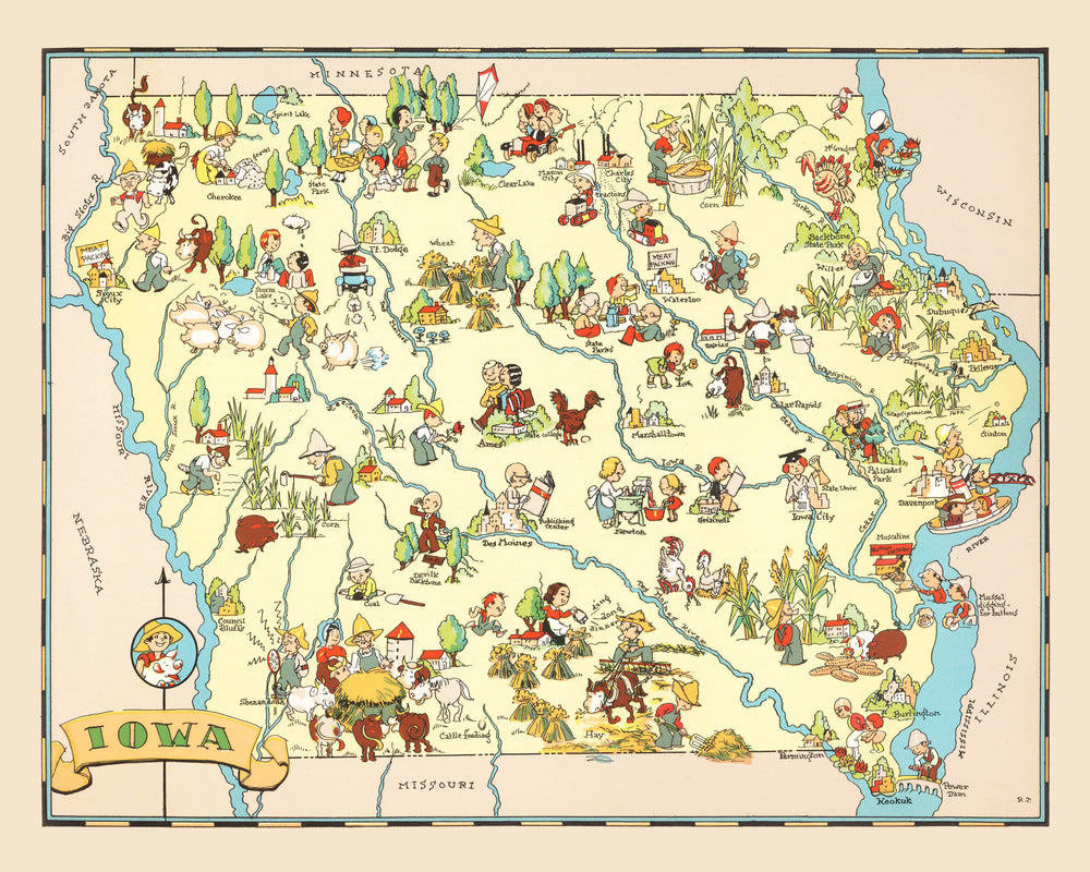 Vintage Map of Iowa 1935 print style example