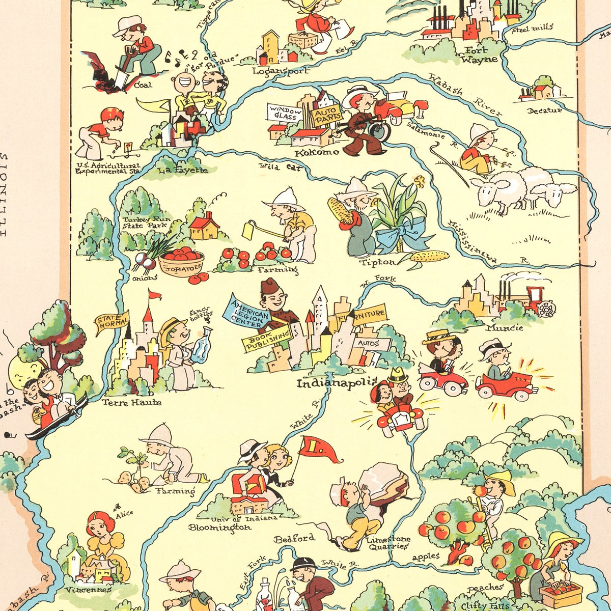 Restored historic details from the 1935 state map of County, Indiana