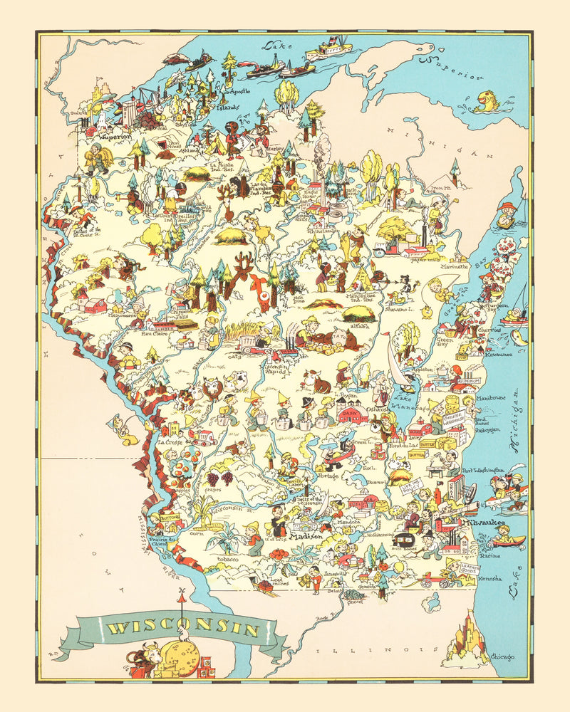 Size comparison using Vintage Map of Wisconsin 1935