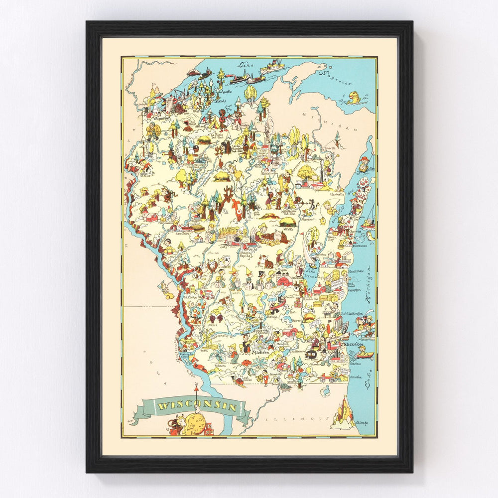 Wisconsin Vintage Map 1935