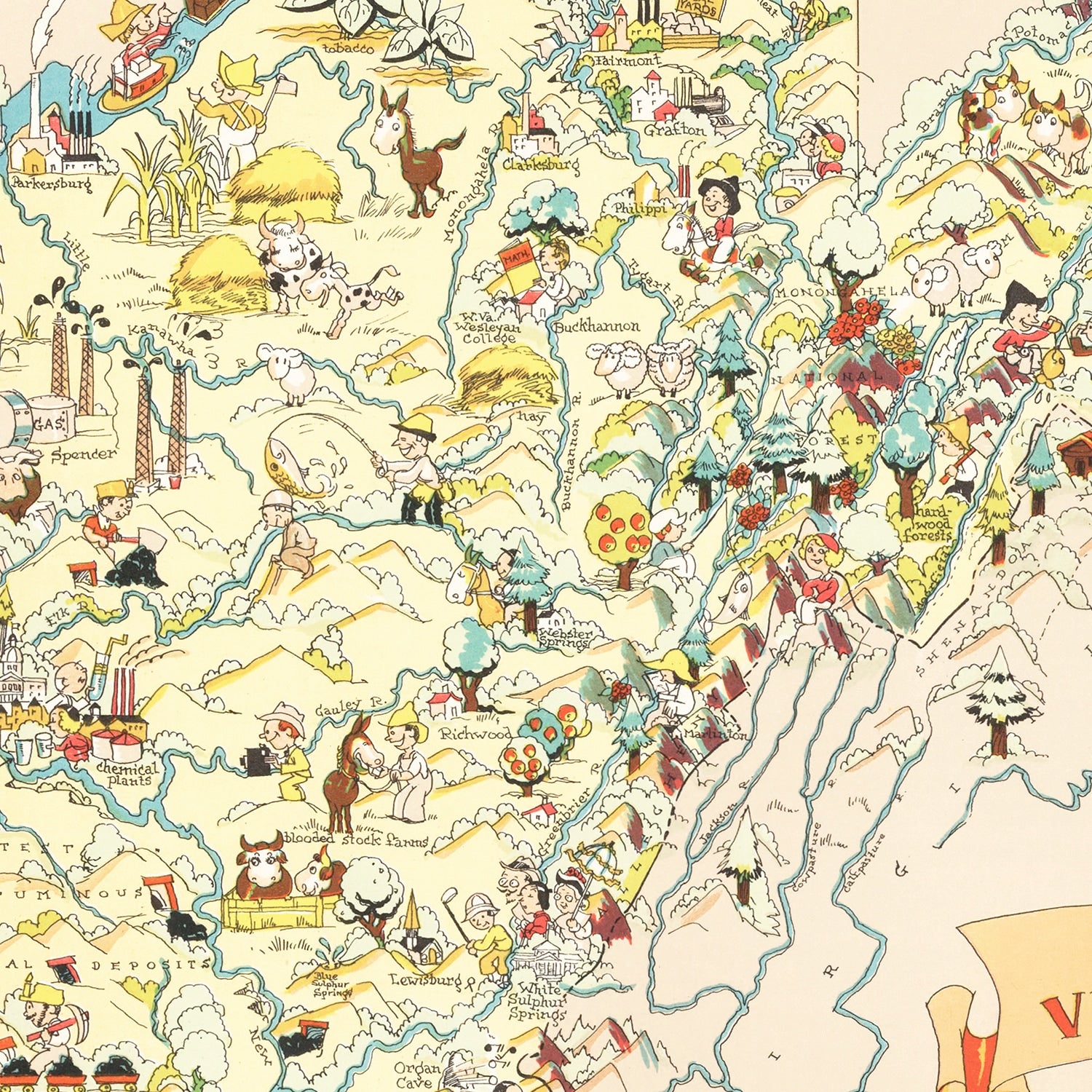 Restored historic details from the 1935 state map of County, West Virginia
