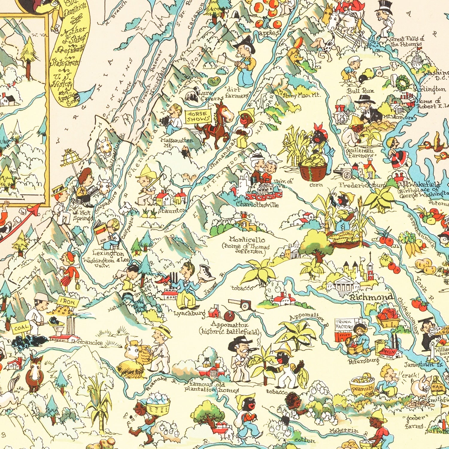 Restored historic details from the 1935 state map of County, Virginia