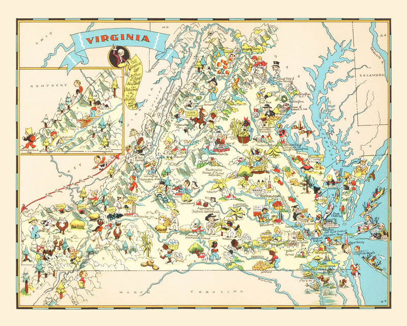 Size comparison using Vintage Map of Virginia 1935