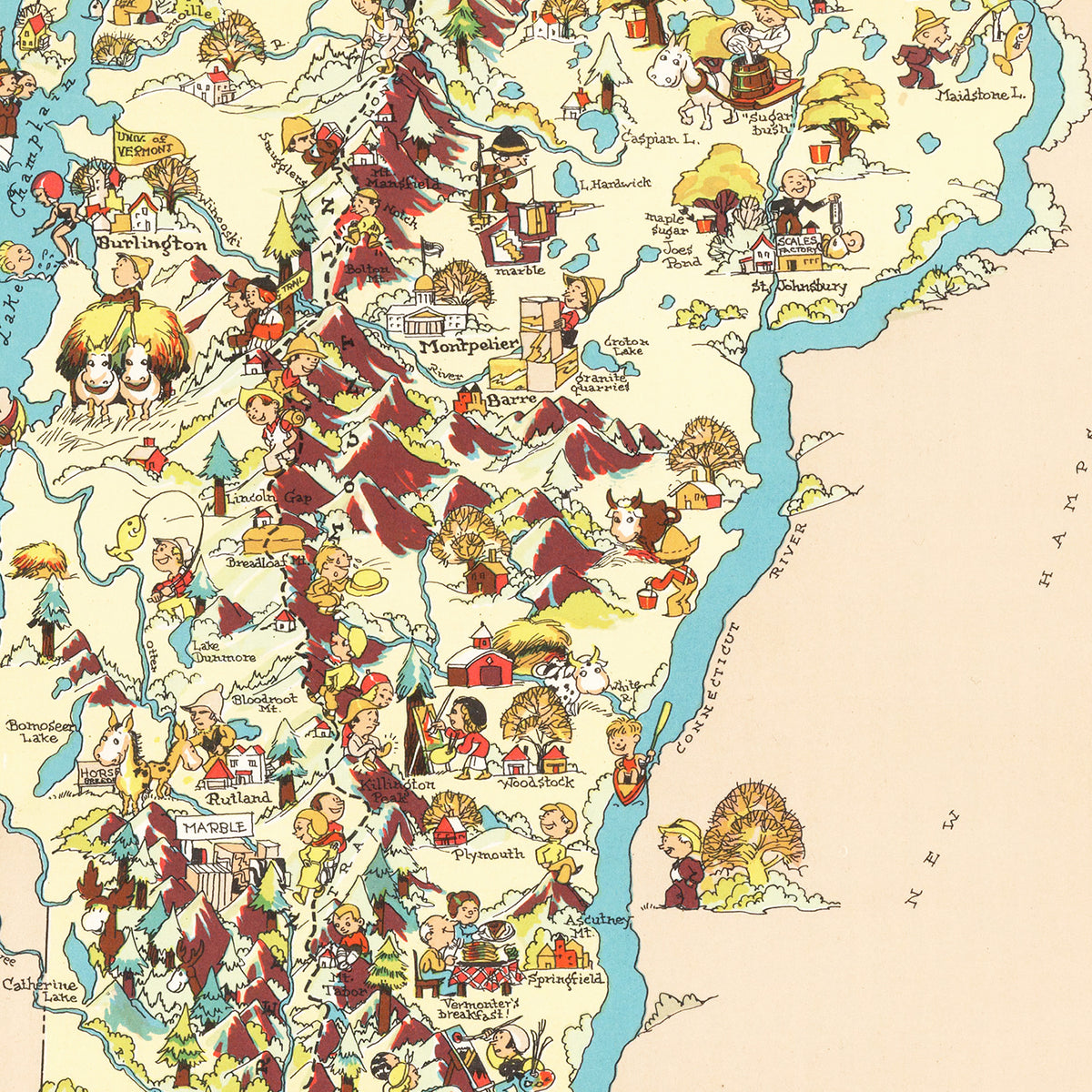 Restored historic details from the 1935 state map of County, Vermont