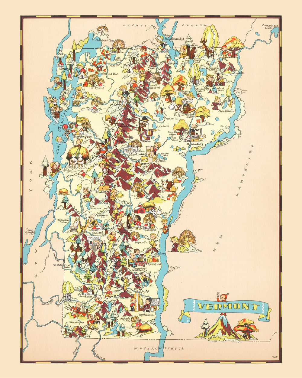 Vintage Map of Vermont 1935 print style example