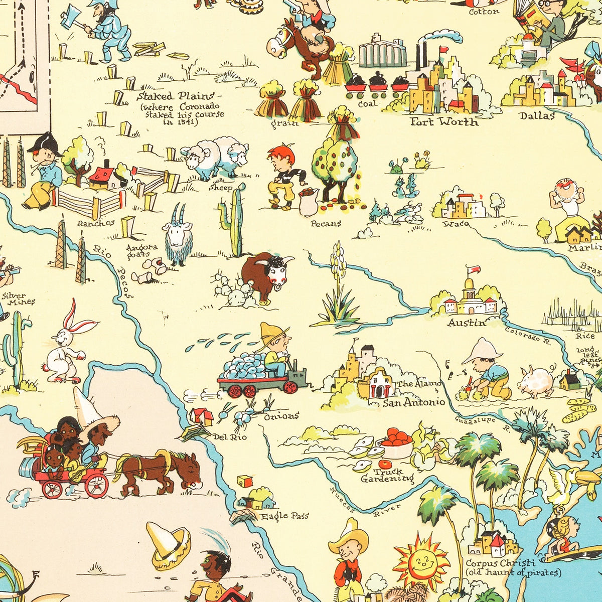 Restored historic details from the 1935 state map of County, Texas
