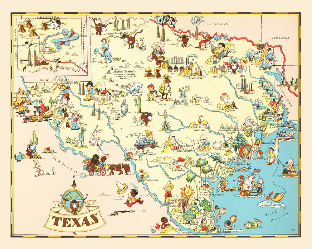 Vintage Map of Texas 1935 print style example
