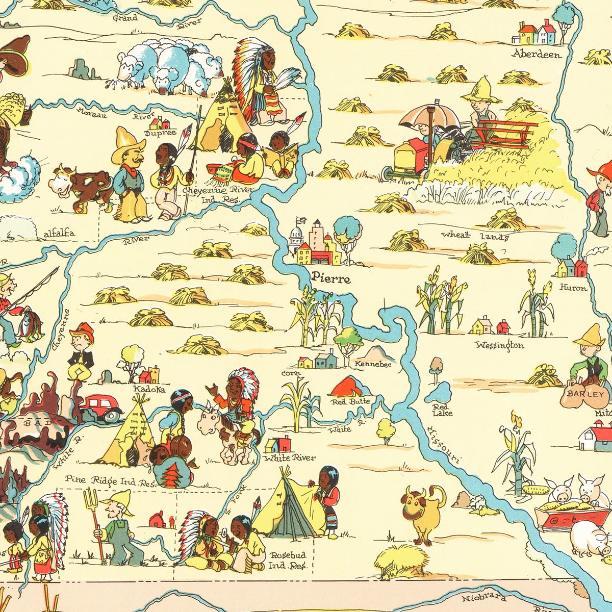 Restored historic details from the 1935 state map of County, South Dakota