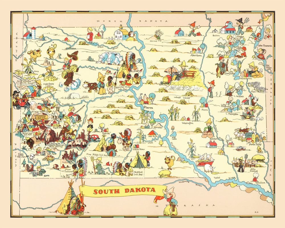 Vintage Map of South Dakota 1935 print style example