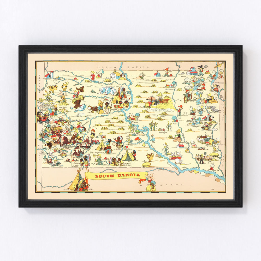 South Dakota Vintage Map 1935