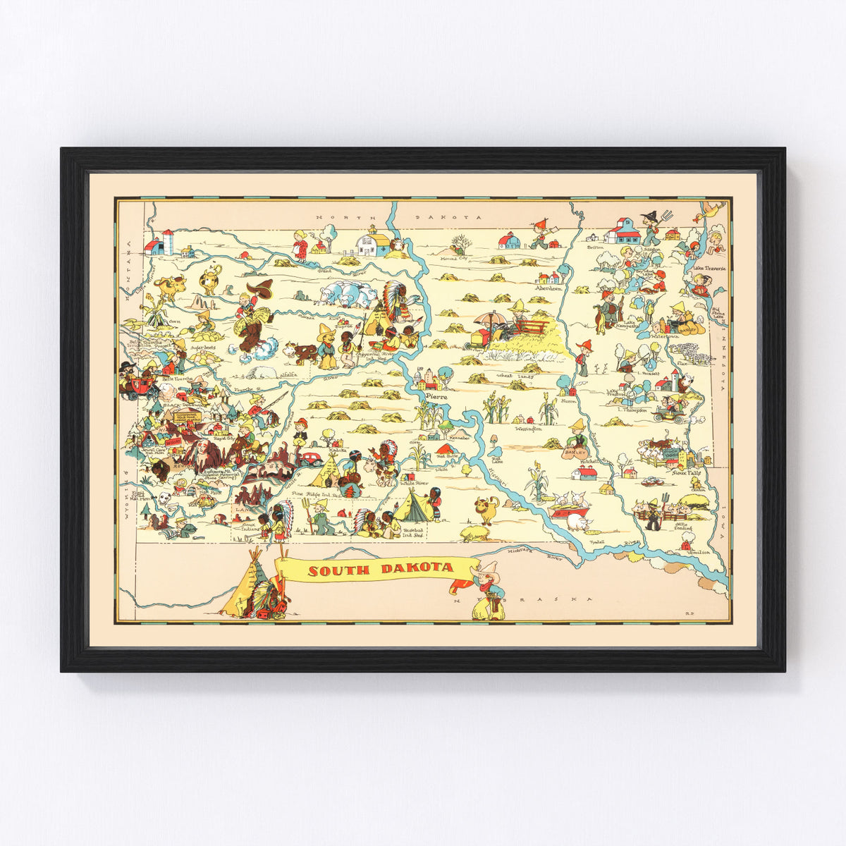 South Dakota Vintage Map 1935