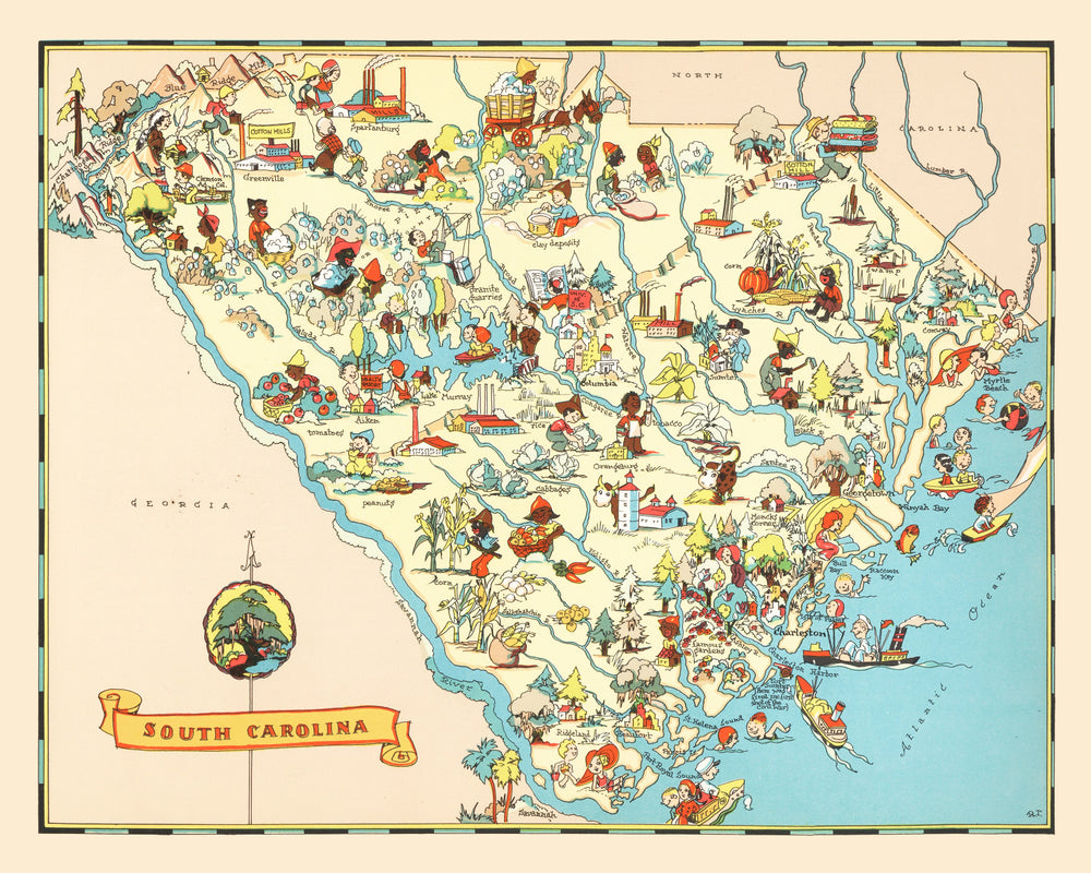 Vintage Map of South Carolina 1935 print style example