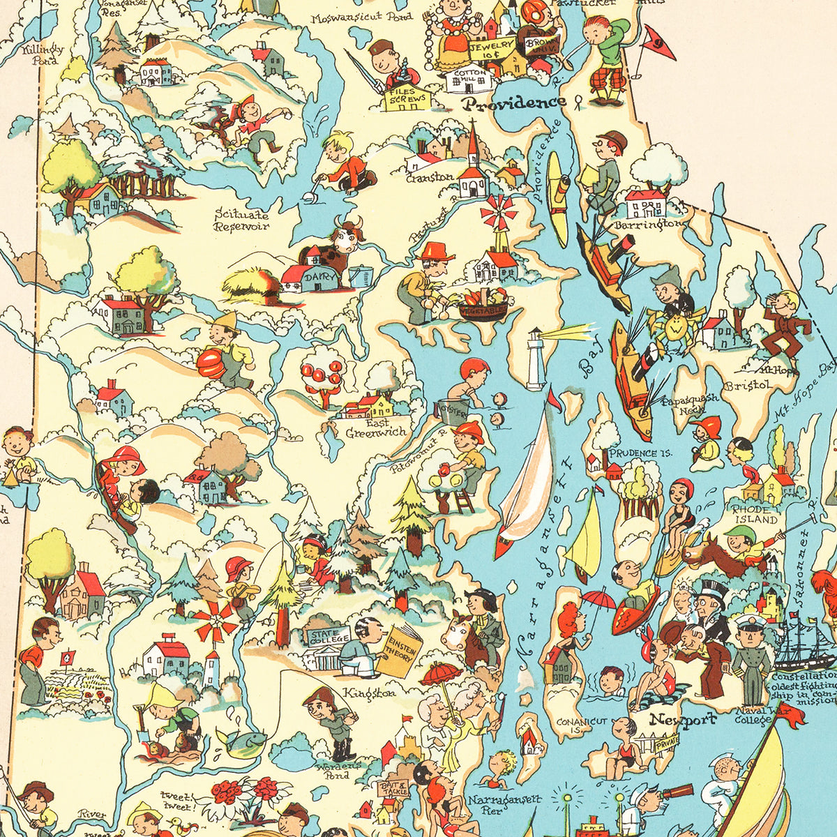 Restored historic details from the 1935 state map of County, Rhode Island